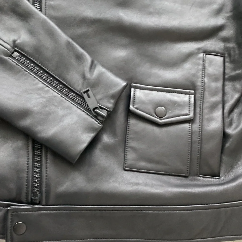 Brand NWT - Ted Baker Carve - Black Leather Biker Jacket - Size 4 (USA size L) - Picture 9 of 15